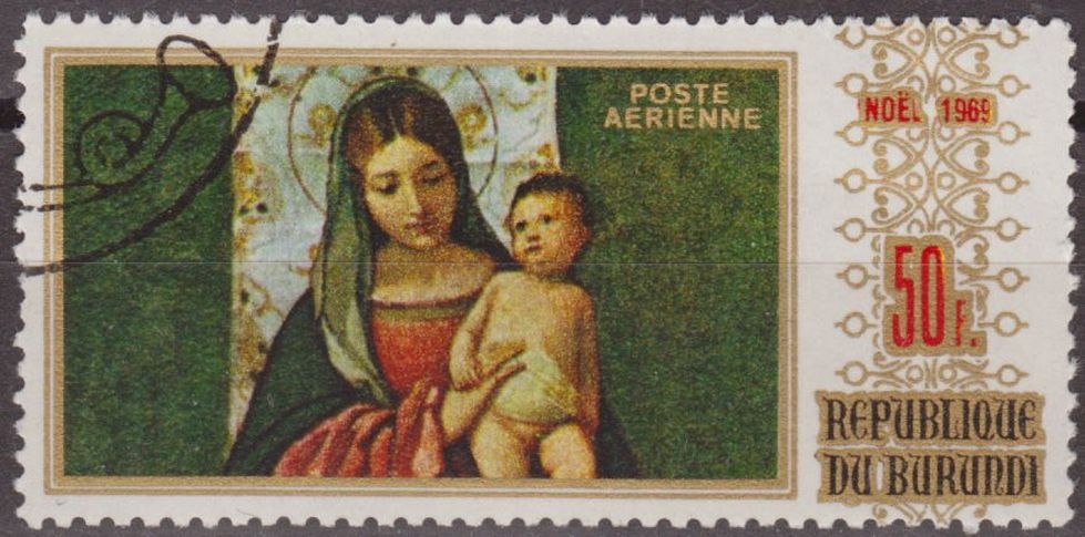 Burundi 1969 Scott C109 Sello * Christmas Madonna & Child de Il Giorgione Preobliteré Matasello de Favor
